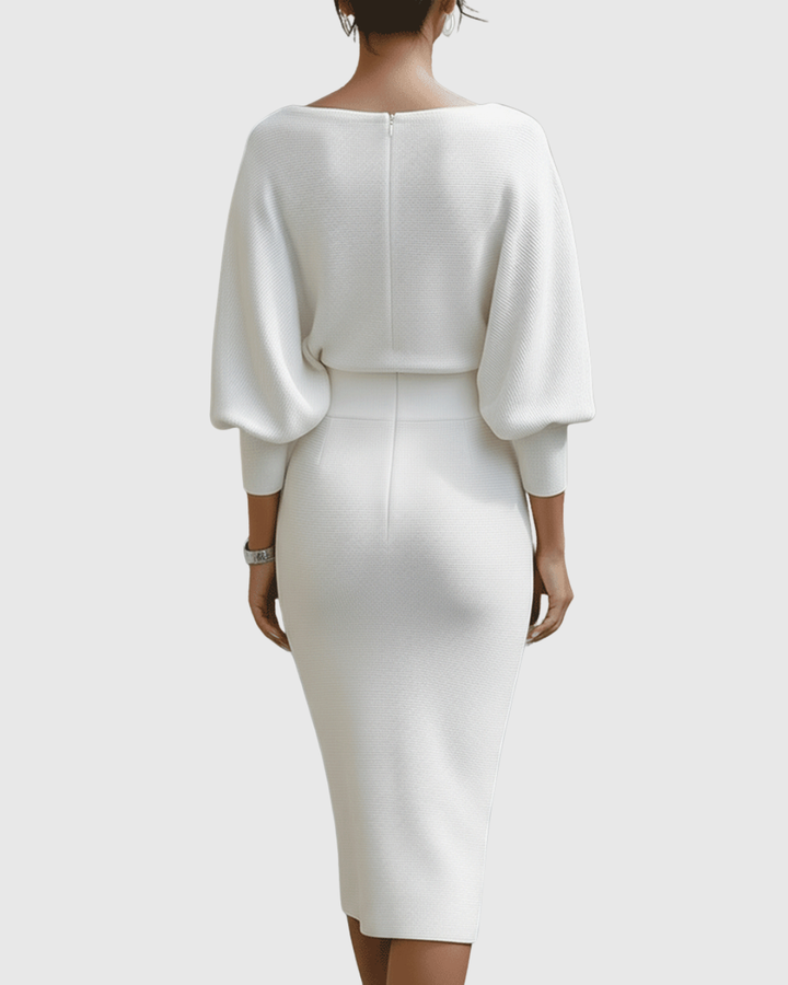 Julia | Cozy Ribbed Batwing Midi Sweater Dress