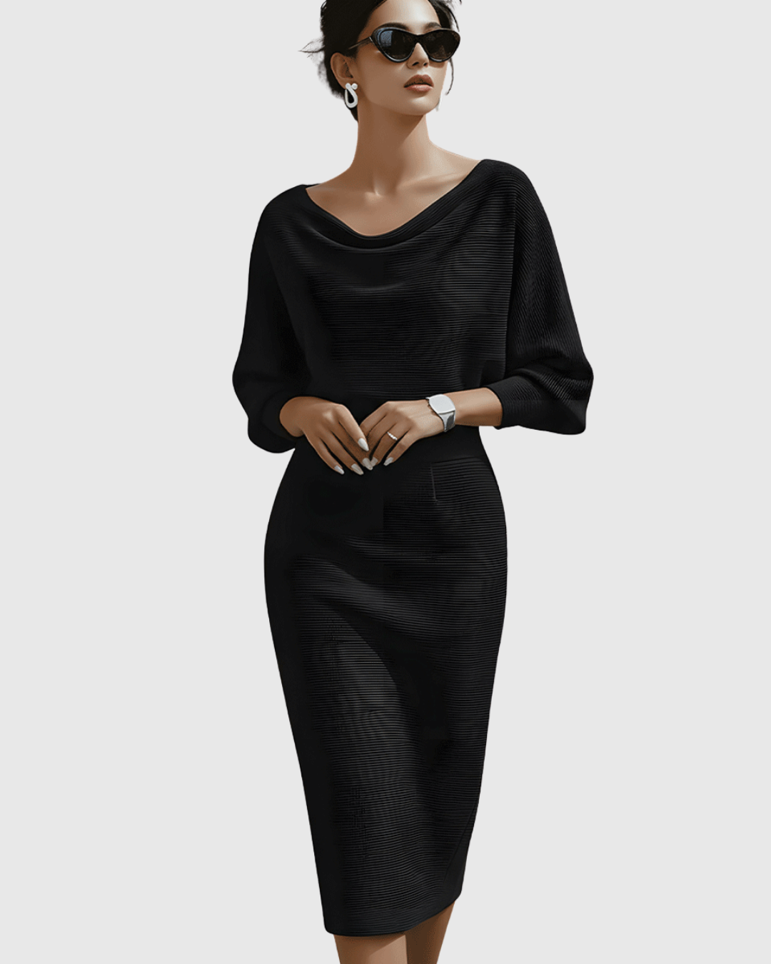 Julia | Cozy Ribbed Batwing Midi Sweater Dress
