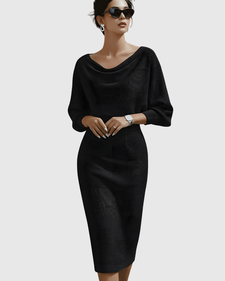 Julia | Cozy Ribbed Batwing Midi Sweater Dress