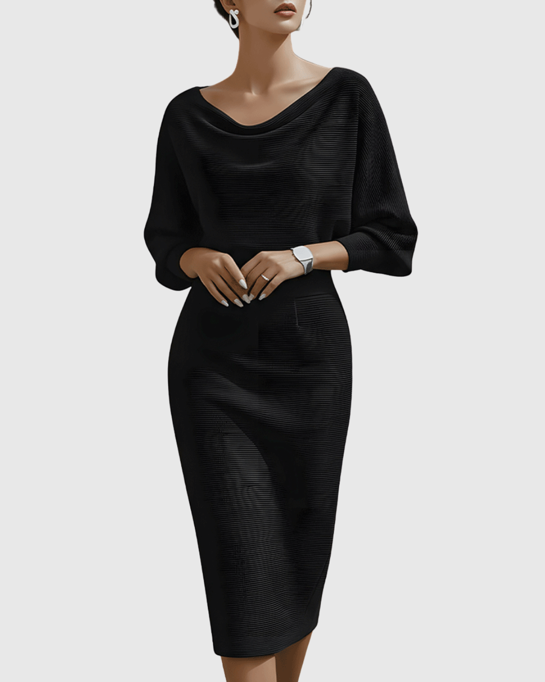 Julia | Cozy Ribbed Batwing Midi Sweater Dress