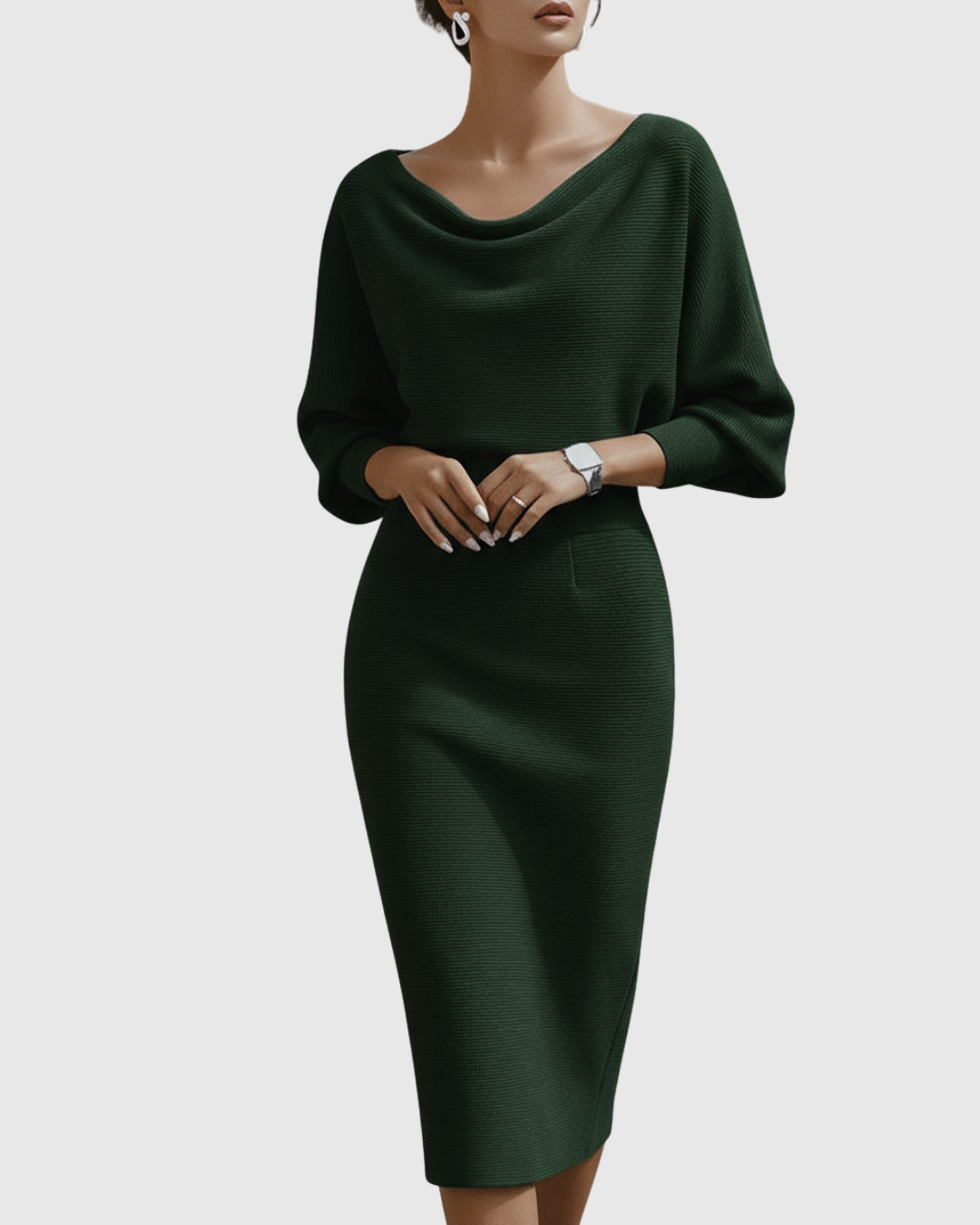Julia | Cozy Ribbed Batwing Midi Sweater Dress