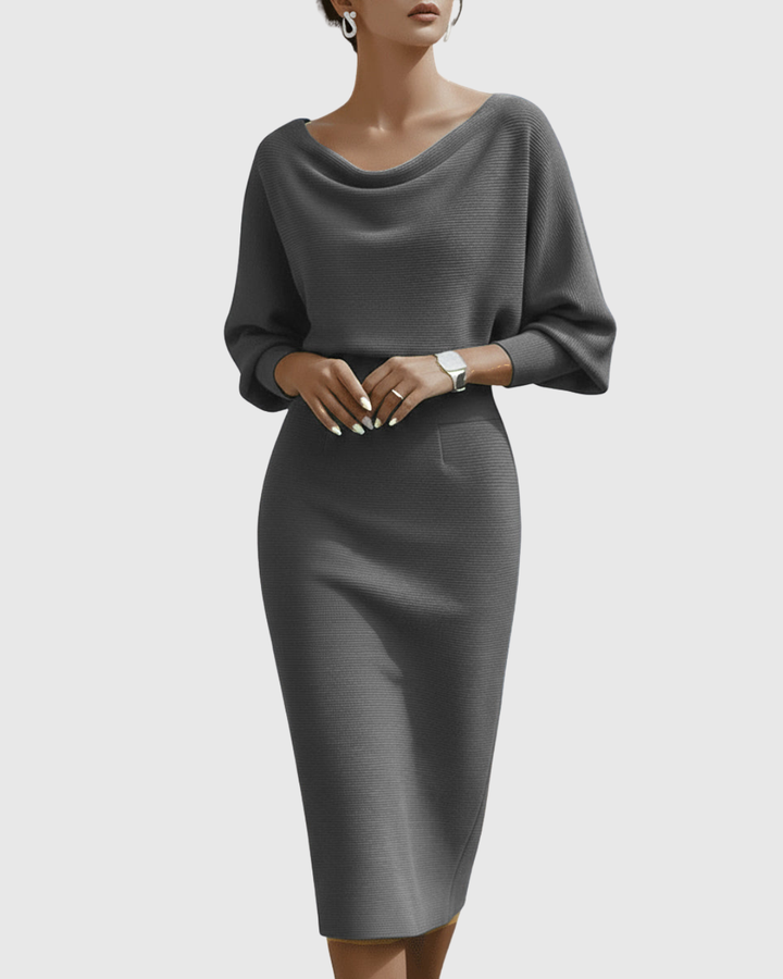 Julia | Cozy Ribbed Batwing Midi Sweater Dress