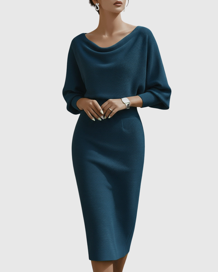 Julia | Cozy Ribbed Batwing Midi Sweater Dress