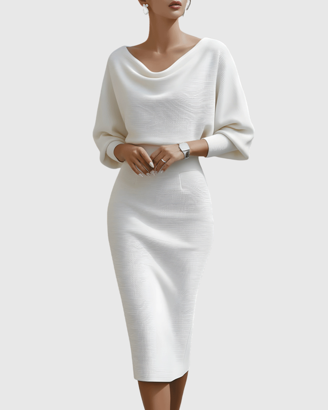 Julia | Cozy Ribbed Batwing Midi Sweater Dress