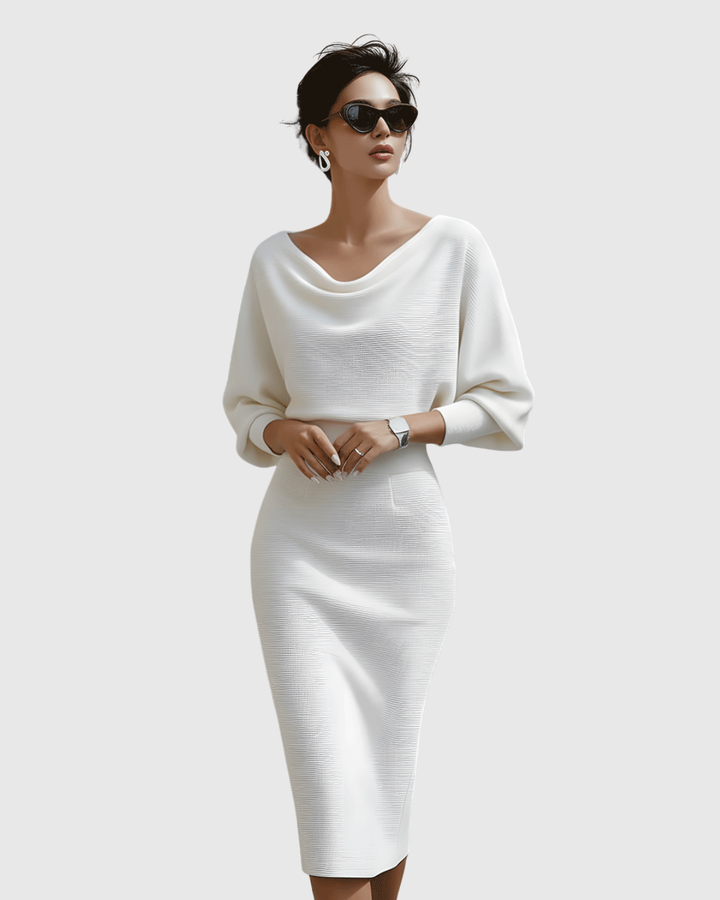 Julia | Cozy Ribbed Batwing Midi Sweater Dress