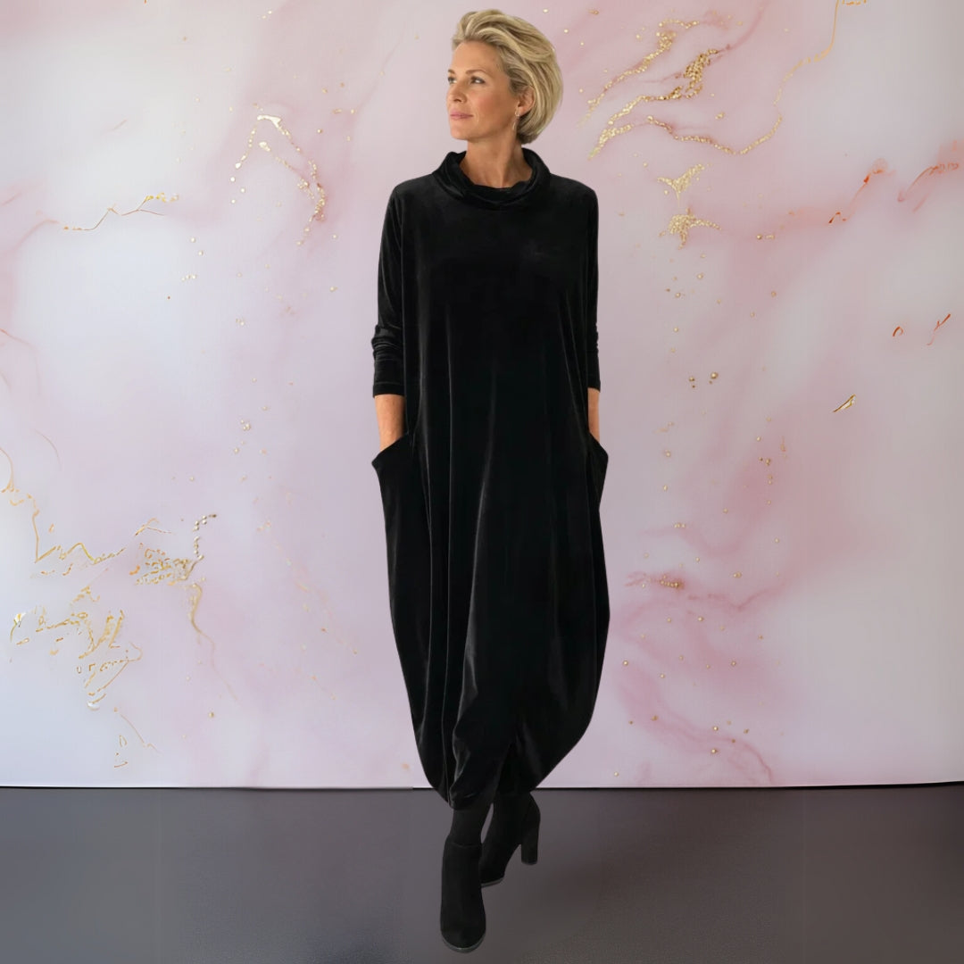 Julia | Graceful Roll Neck Long Sleeve Dress with Pockets
