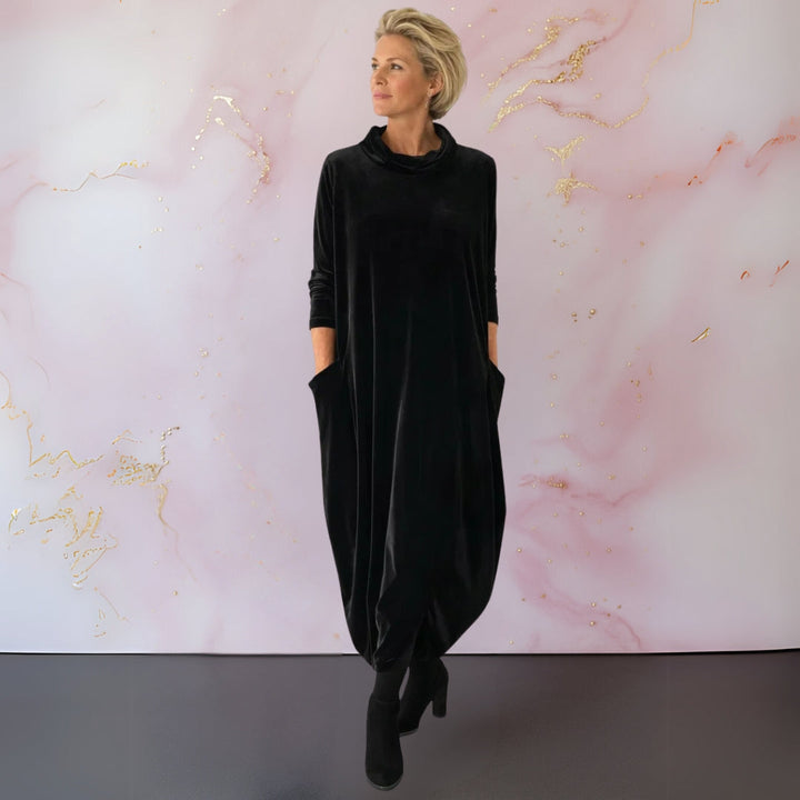 Julia | Graceful Roll Neck Long Sleeve Dress with Pockets
