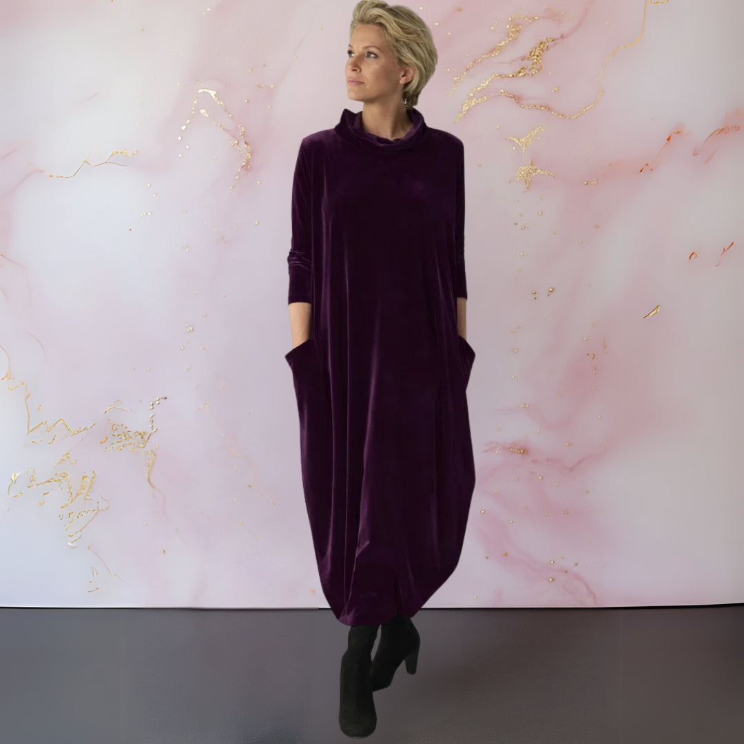 Julia | Graceful Roll Neck Long Sleeve Dress with Pockets