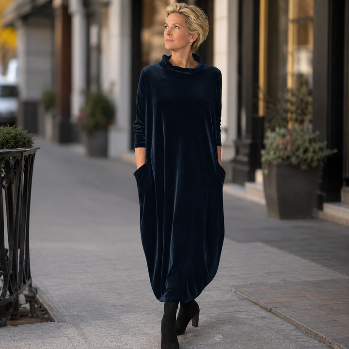 Julia | Graceful Roll Neck Long Sleeve Dress with Pockets