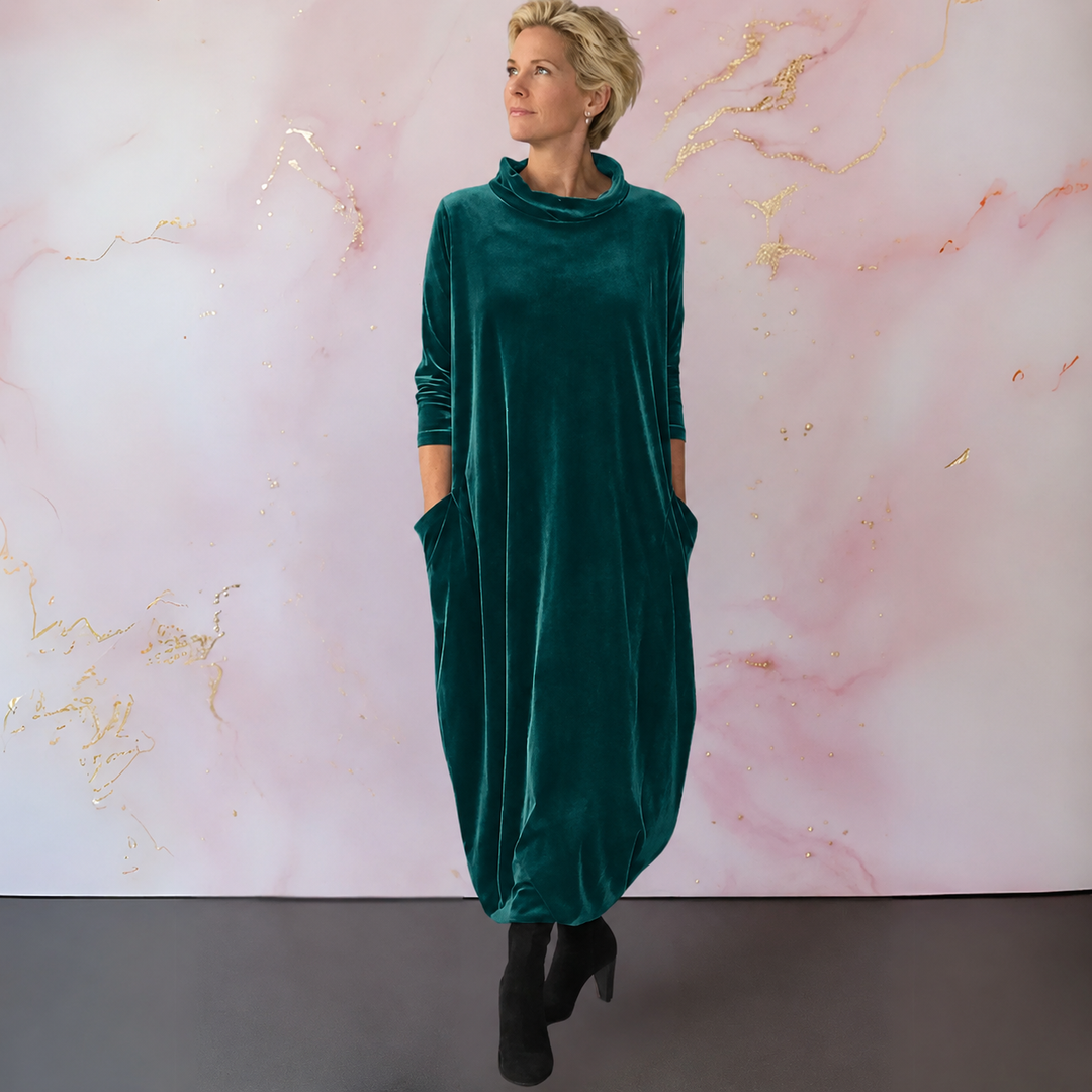 Julia | Graceful Roll Neck Long Sleeve Dress with Pockets
