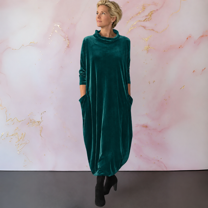 Julia | Graceful Roll Neck Long Sleeve Dress with Pockets