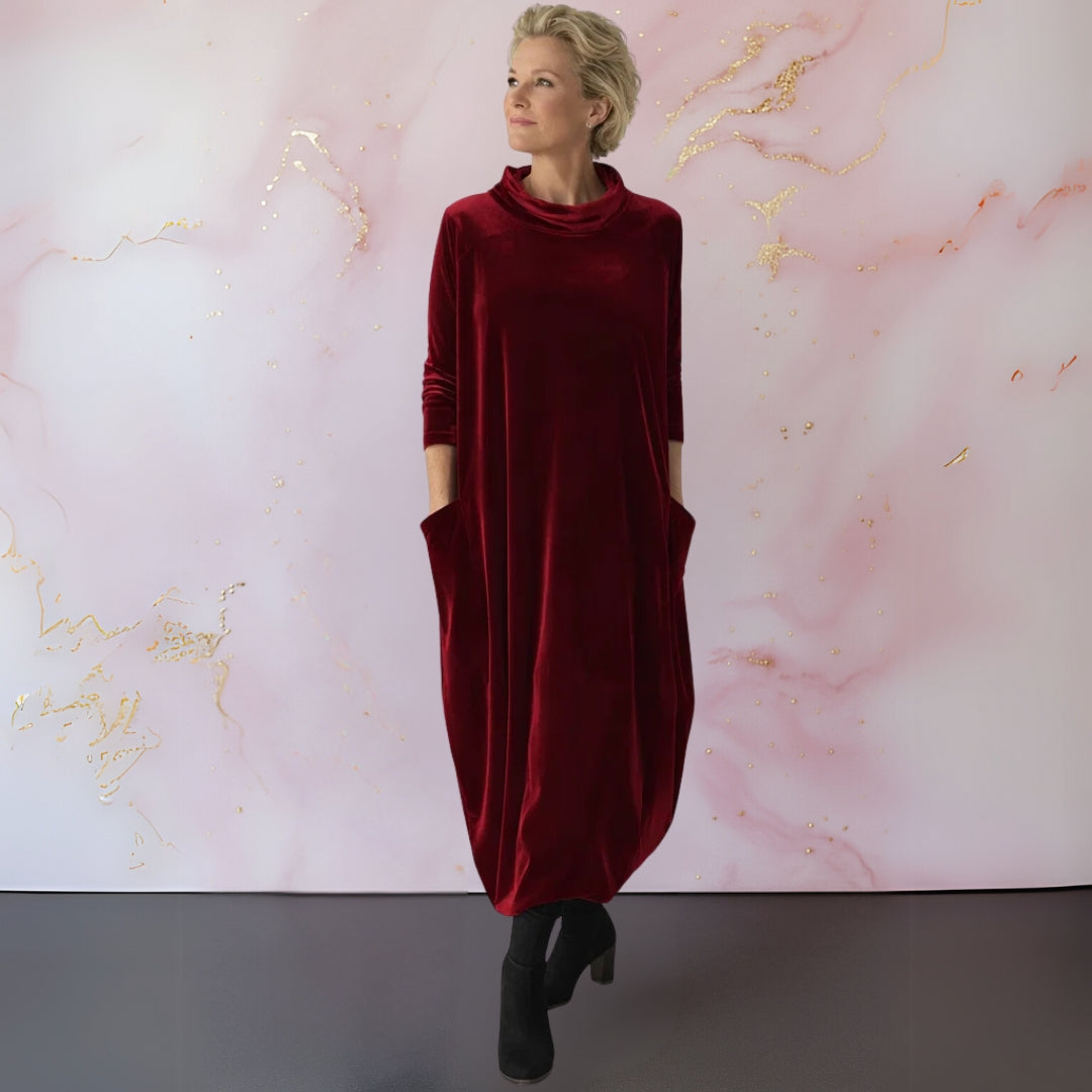 Julia | Graceful Roll Neck Long Sleeve Dress with Pockets