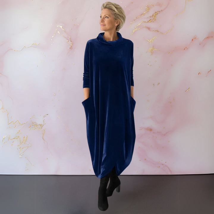 Julia | Graceful Roll Neck Long Sleeve Dress with Pockets