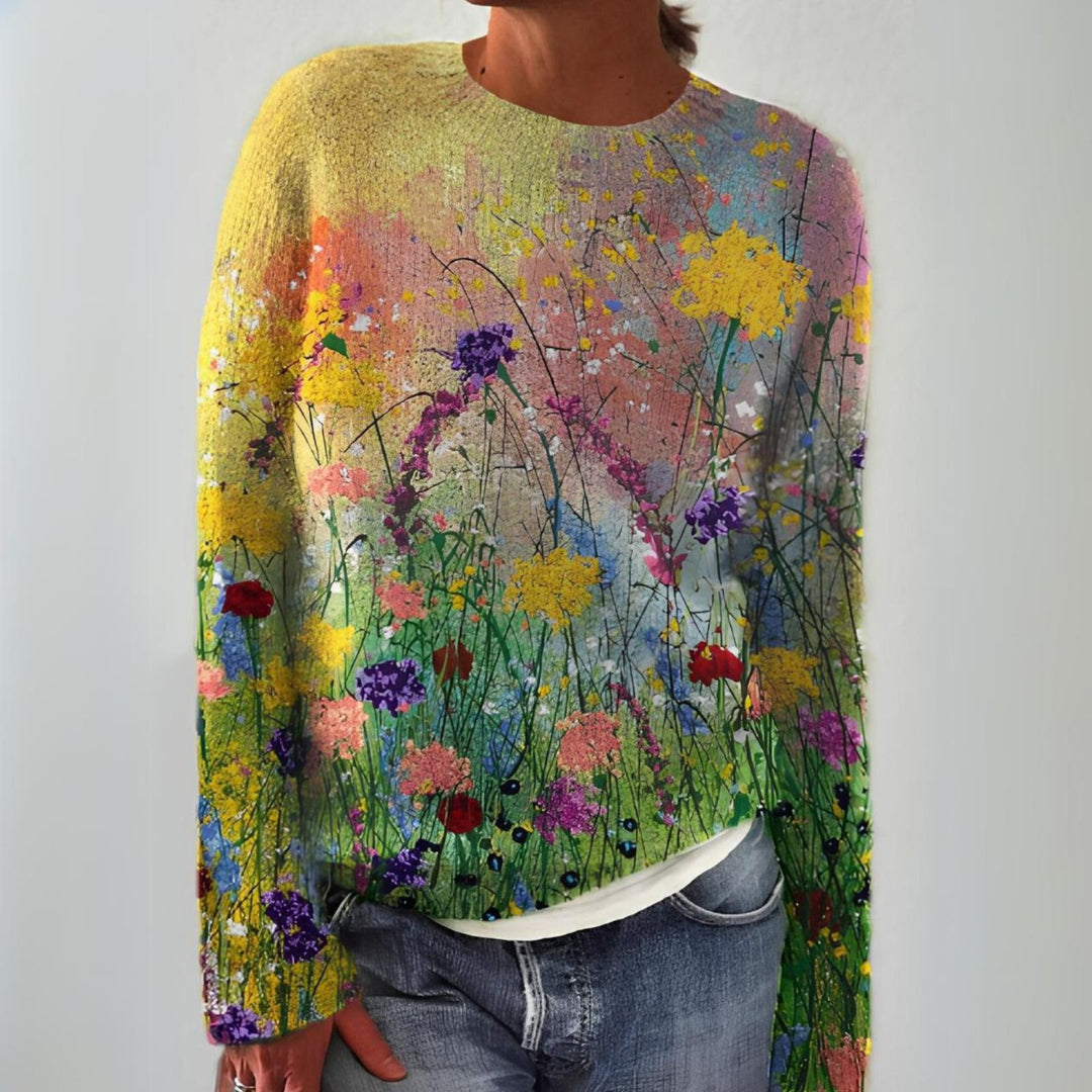Julie | Relaxed Floral Crewneck Knit Sweater
