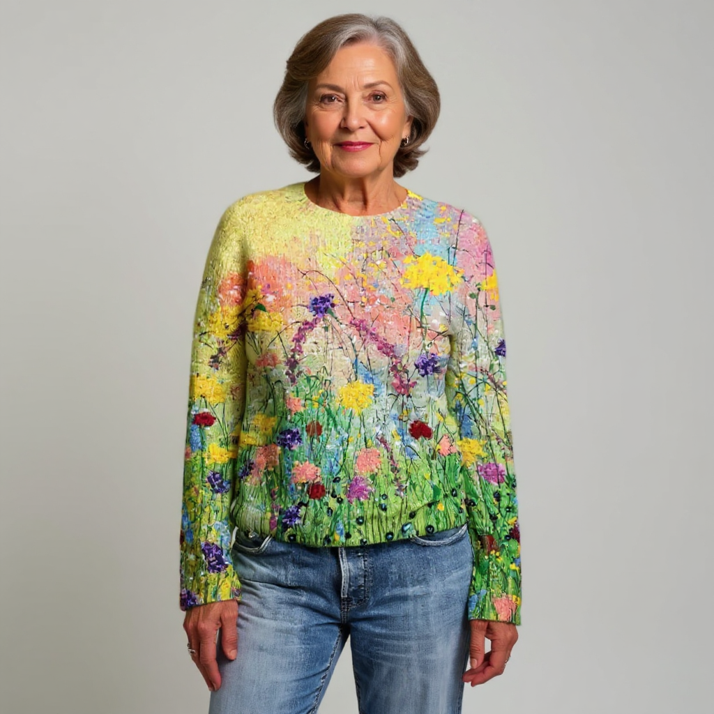 Julie | Relaxed Floral Crewneck Knit Sweater