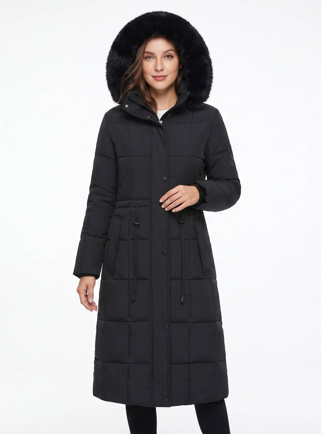 Julie | Sophisticated Long Puffer Winter Coats with Faux Fur Hood
