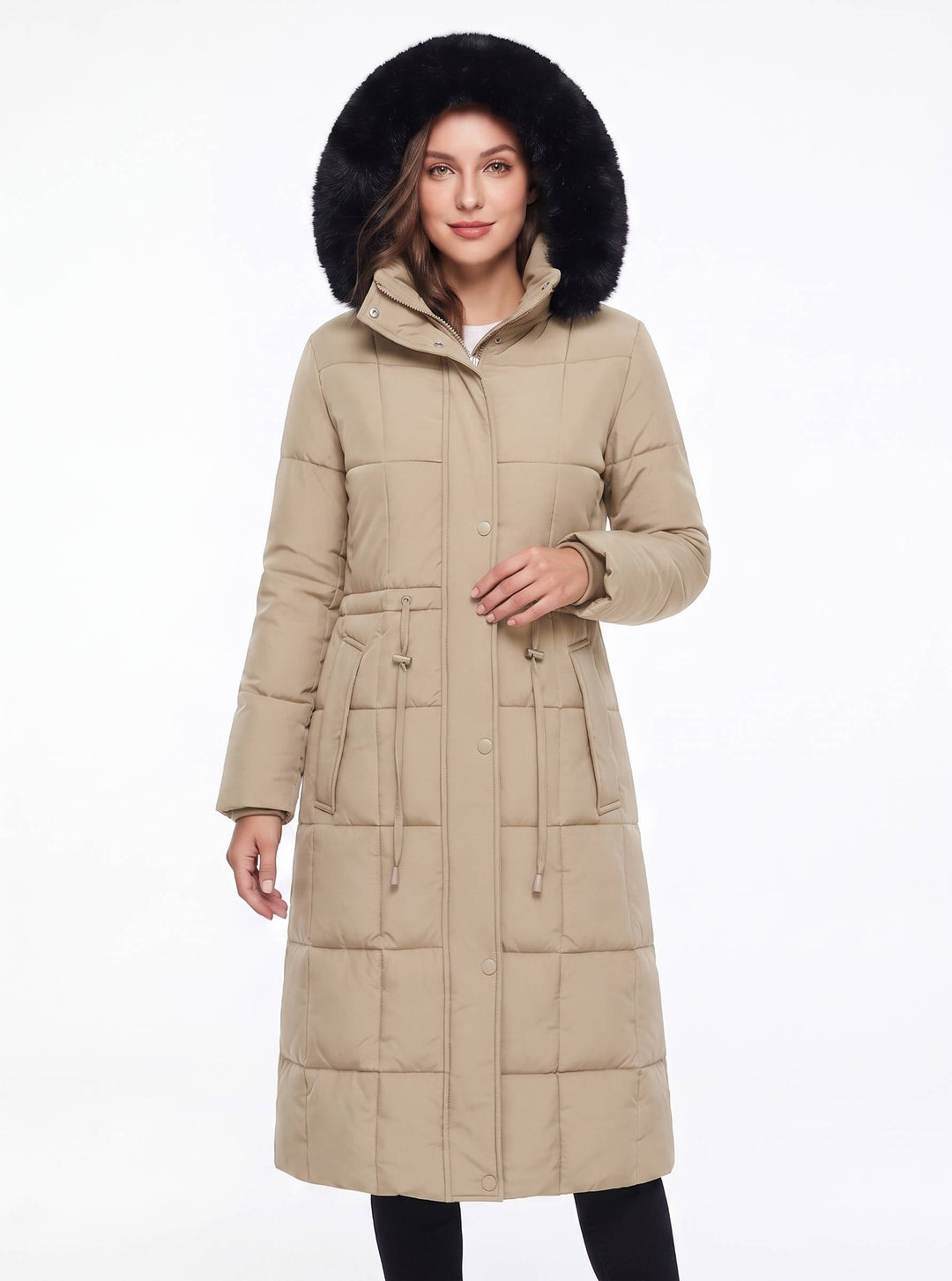 Julie | Sophisticated Long Puffer Winter Coats with Faux Fur Hood