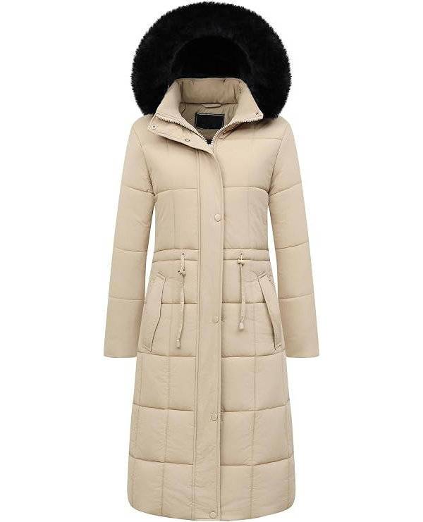 Julie | Sophisticated Long Puffer Winter Coats with Faux Fur Hood