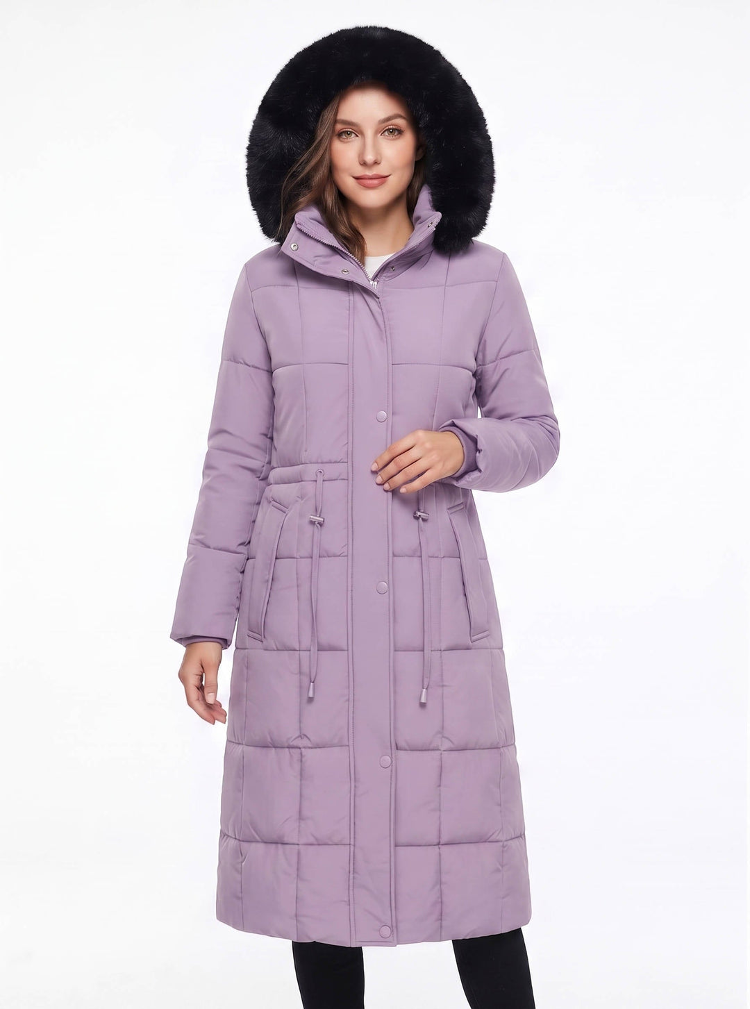 Julie | Sophisticated Long Puffer Winter Coats with Faux Fur Hood