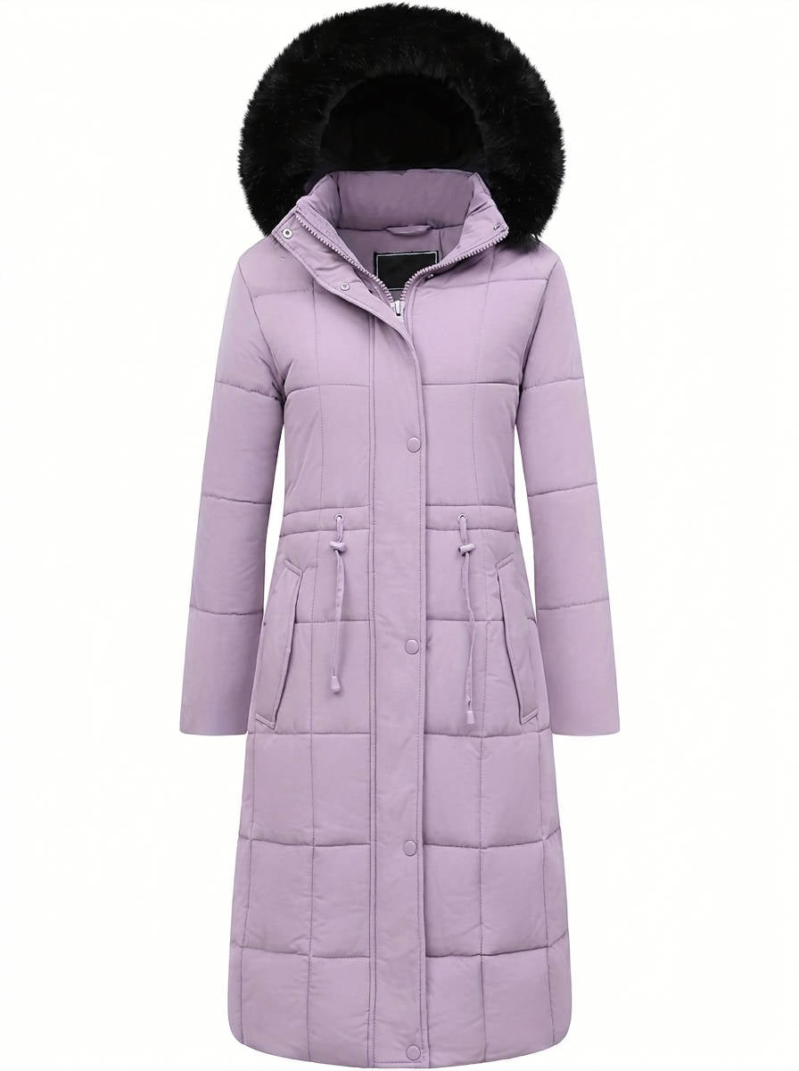 Julie | Sophisticated Long Puffer Winter Coats with Faux Fur Hood