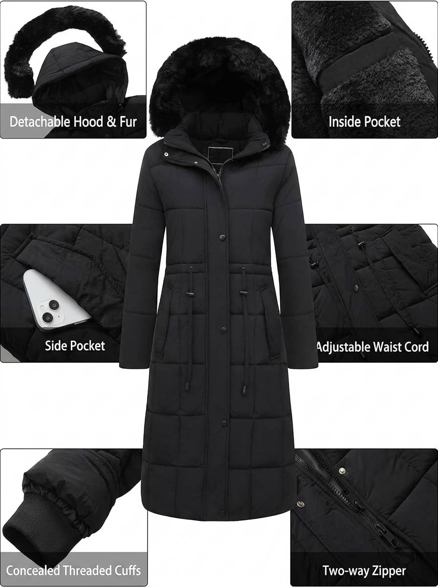Julie | Sophisticated Long Puffer Winter Coats with Faux Fur Hood