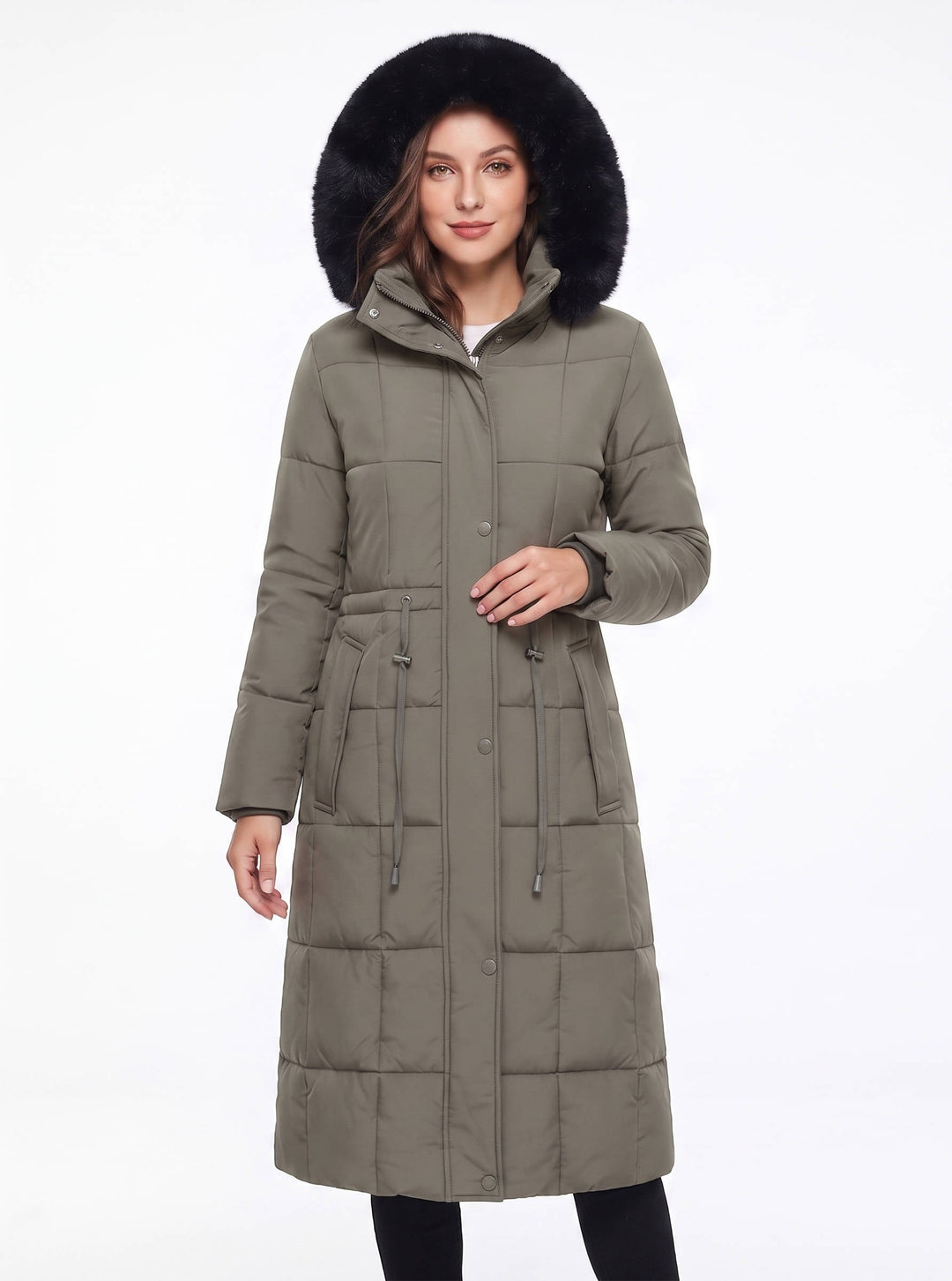 Julie | Sophisticated Long Puffer Winter Coats with Faux Fur Hood