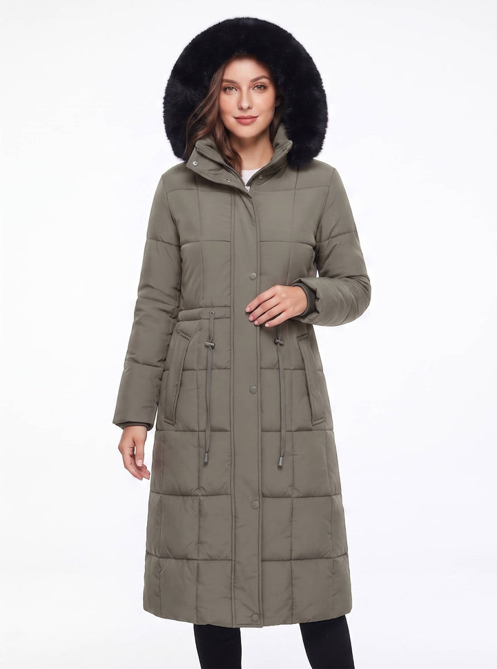 Julie | Sophisticated Long Puffer Winter Coats with Faux Fur Hood