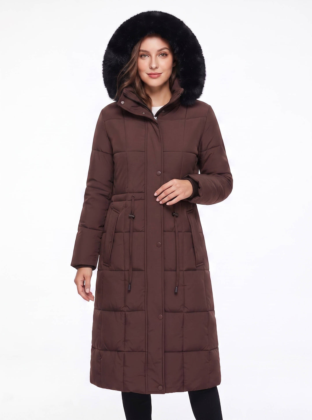 Julie | Sophisticated Long Puffer Winter Coats with Faux Fur Hood