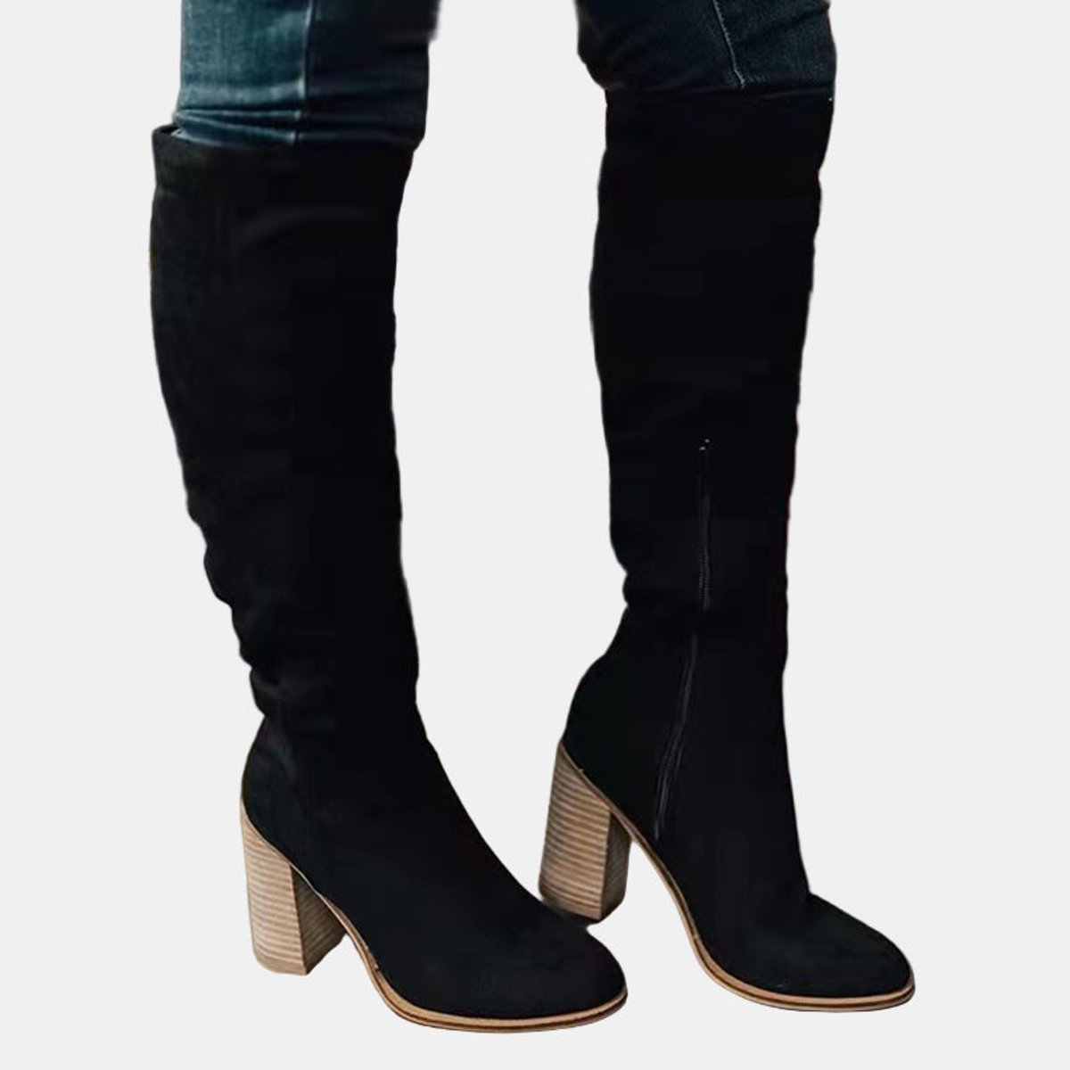 Kaja | Klassisk Over-Knee Lange Støvler Med Blokhæl