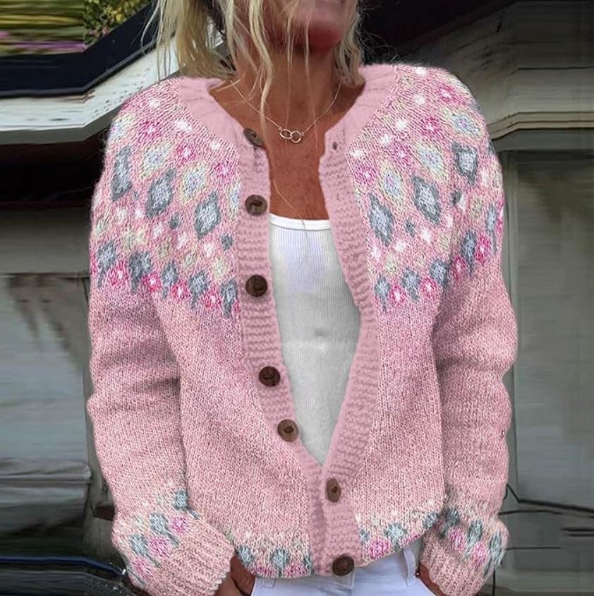 Karen | Classic Fair Isle Button-Front Knit Cardigan