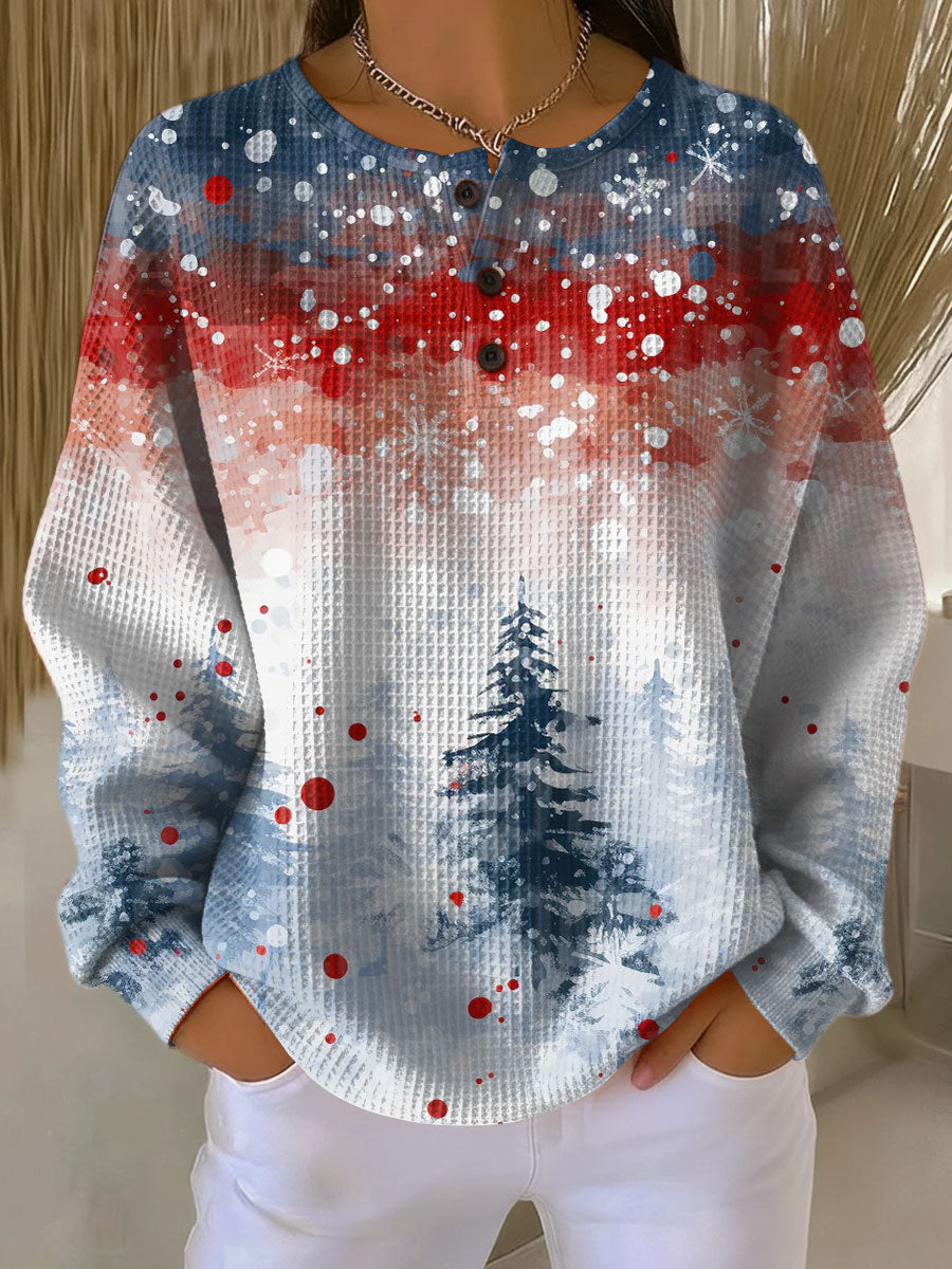 Karen | Relaxed Christmas Tree Henley Knit Sweater