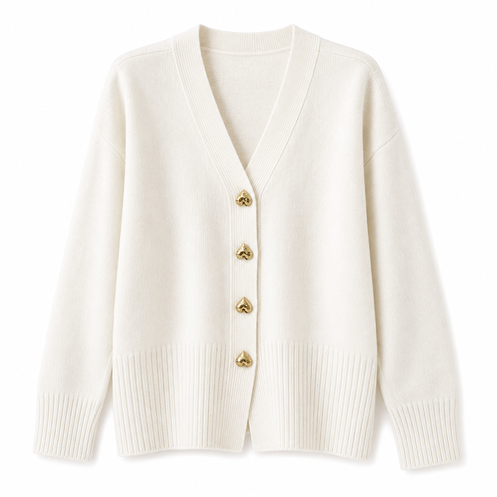 Karla | Chik Cardigan Dame med Hjerteknapper og V-hals