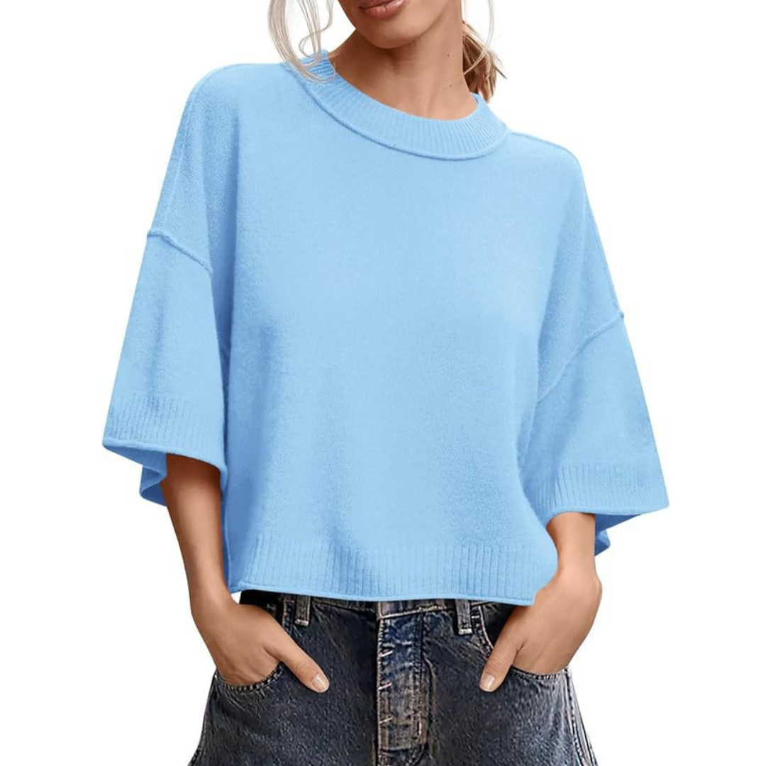 Katherine | Cropped Crew Neck Knit Sweater