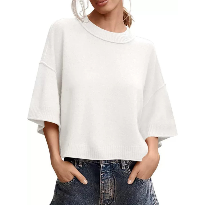 Katherine | Cropped Crew Neck Knit Sweater