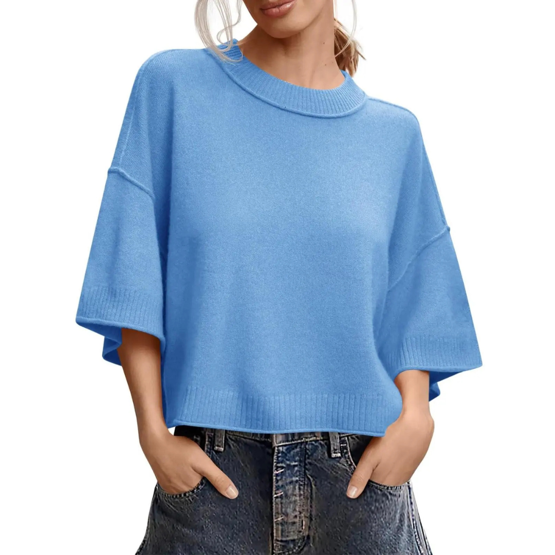 Katherine | Cropped Crew Neck Knit Sweater
