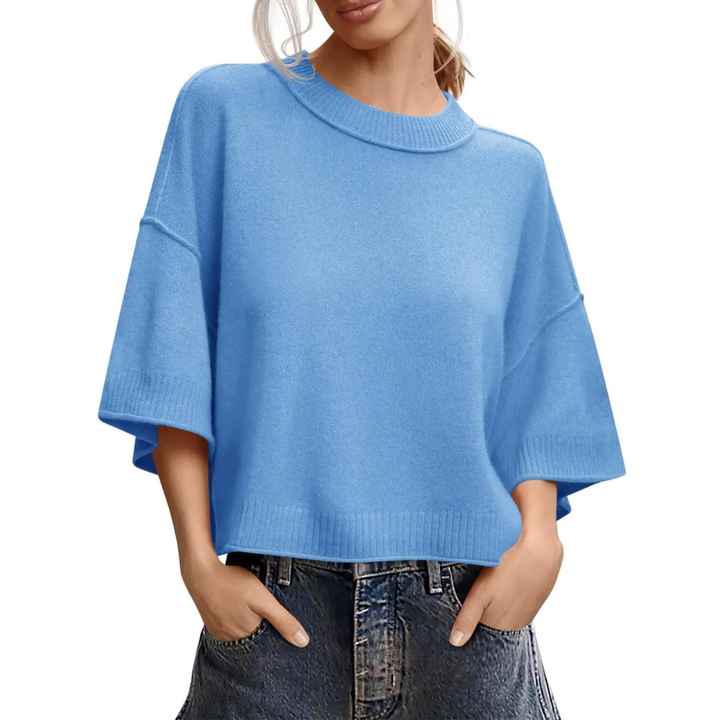 Katherine | Cropped Crew Neck Knit Sweater