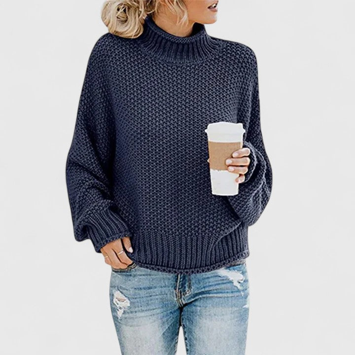 Katherine | Elegant Chunky Knit Batwing Turtleneck Sweater