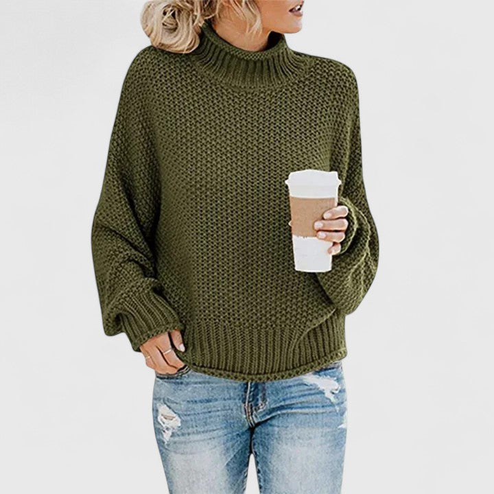 Katherine | Elegant Chunky Knit Batwing Turtleneck Sweater