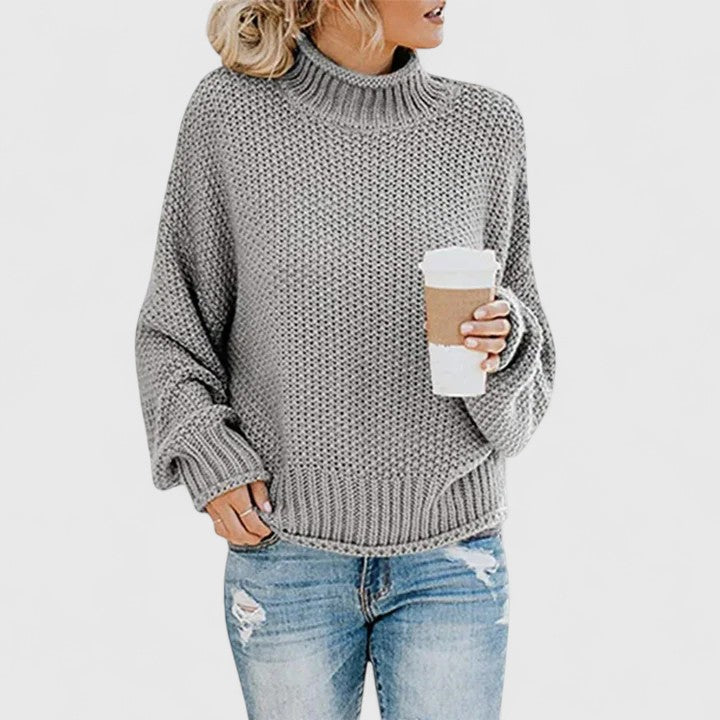 Katherine | Elegant Chunky Knit Batwing Turtleneck Sweater