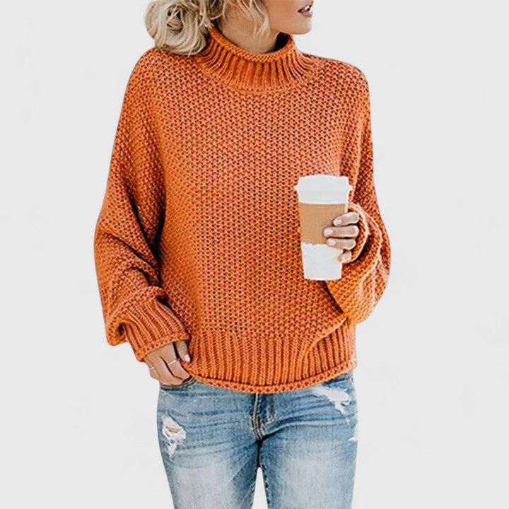 Katherine | Elegant Chunky Knit Batwing Turtleneck Sweater