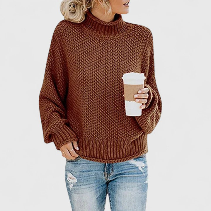 Katherine | Elegant Chunky Knit Batwing Turtleneck Sweater