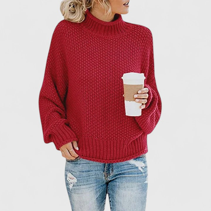 Katherine | Elegant Chunky Knit Batwing Turtleneck Sweater