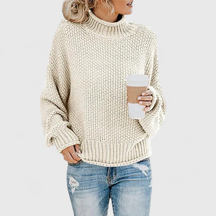Katherine | Elegant Chunky Knit Batwing Turtleneck Sweater