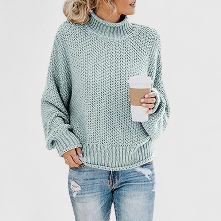 Katherine | Elegant Chunky Knit Batwing Turtleneck Sweater