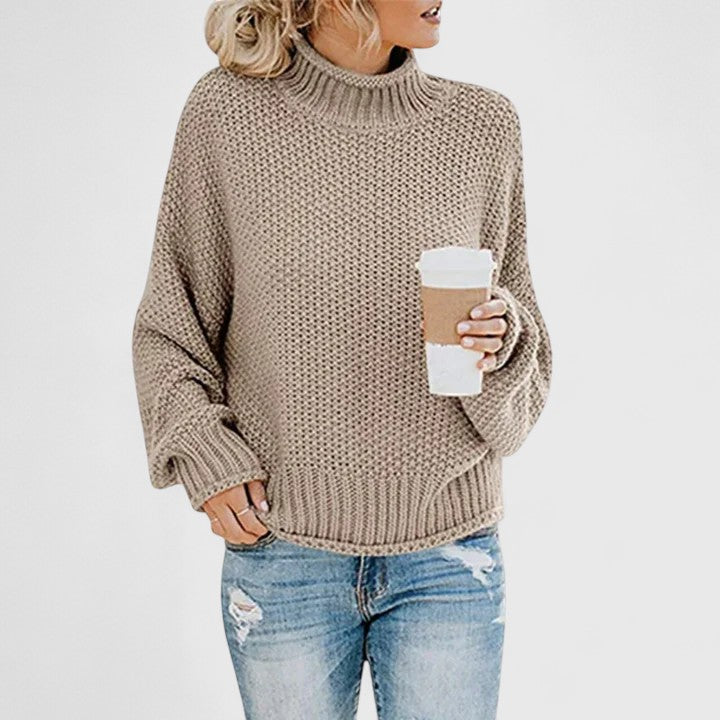 Katherine | Elegant Chunky Knit Batwing Turtleneck Sweater
