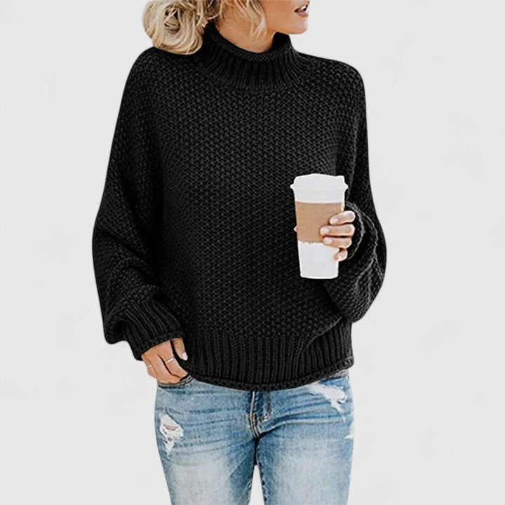 Katherine | Elegant Chunky Knit Batwing Turtleneck Sweater