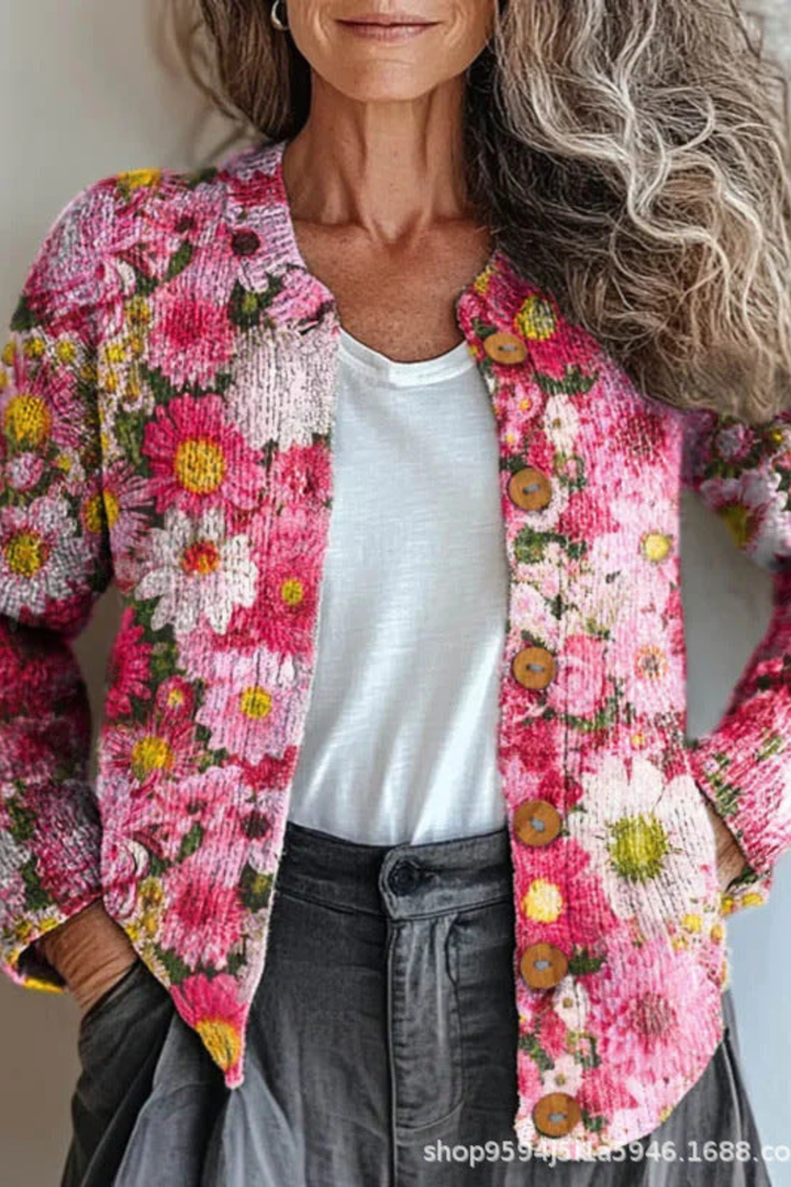 Kathleen | Chic Floral Button Front Knit Cardigan
