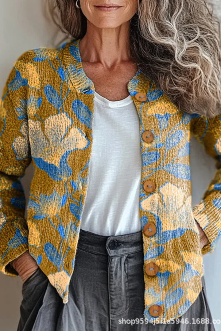 Kathleen | Chic Floral Button Front Knit Cardigan