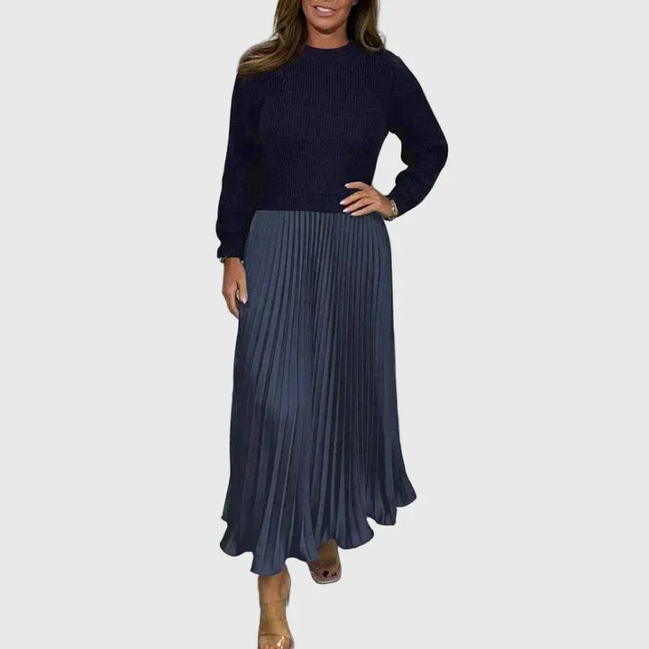 Kathleen | Effortless Pleated Long Sleeve Maxi Sweater Dress
