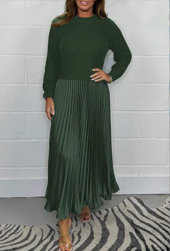 Kathleen | Effortless Pleated Long Sleeve Maxi Sweater Dress